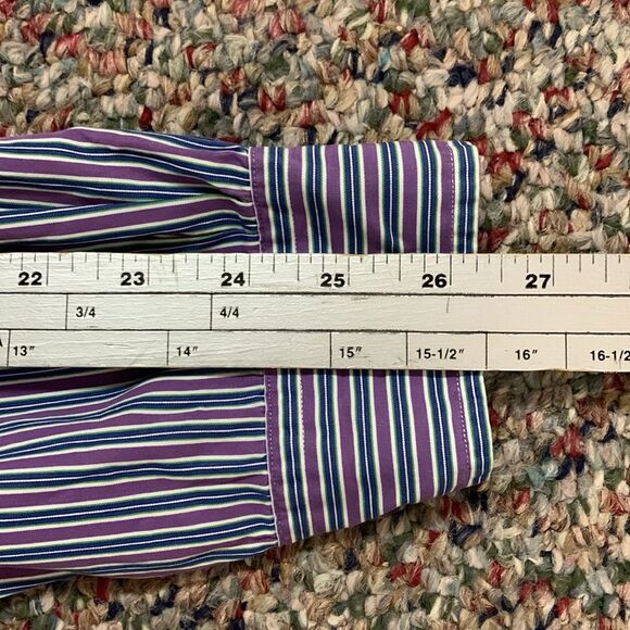 Ralph Lauren Purple Blue White Stripe Long Sleeve Button Down Dress Shirt Sz XL - Picture 9 of 9